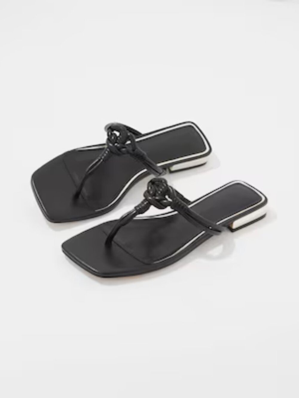 WHBM Black Leather Knotted Flat Thong Sandals 10